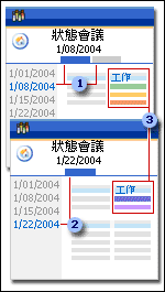 於一個或所有會議中所顯示之頁面和清單的比較